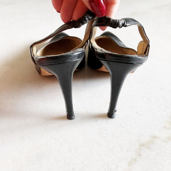 Manolo Blahnik black brown leather slingback heels - Picture 4 of 10